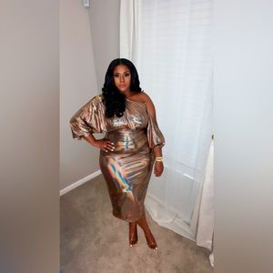 SHEIN SXY Metallic Coating Sexy Club Women's Party Dress